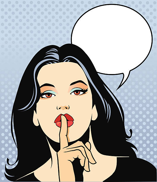 illustrazioni stock, clip art, cartoni animati e icone di tendenza di giovane donna chiedendo silenzio - finger on lips silence women symbol