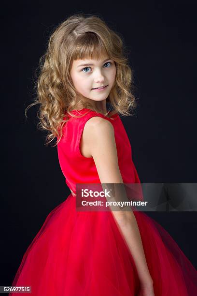 Little Princess In Red Dress On Black Stock Photo - Download Image Now - 10-11 Years, Beautiful People, Beauty
