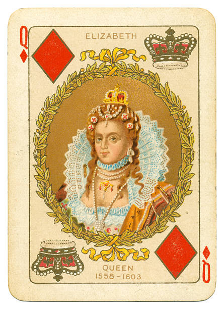 Queen Elizabeth I Queen of Diamonds This is the Queen of Diamonds from a pack of cards produced by Charles Goodall in 1897 to celebrate Victoria's Diamond Jubilee, 60 years as Queen of Britain and its overseas dominions. The court cards (picture cards) display former monarchs of Britain, along with their names and dates, and this pack was issued without a joker. This Queen is shown as Queen Elizabeth I (1558 - 1603). There is a link below to the portrait of Queen Victoria that appears on the reverse of each card; and to the other diamonds court cards: . elizabeth i of england photos stock pictures, royalty-free photos & images
