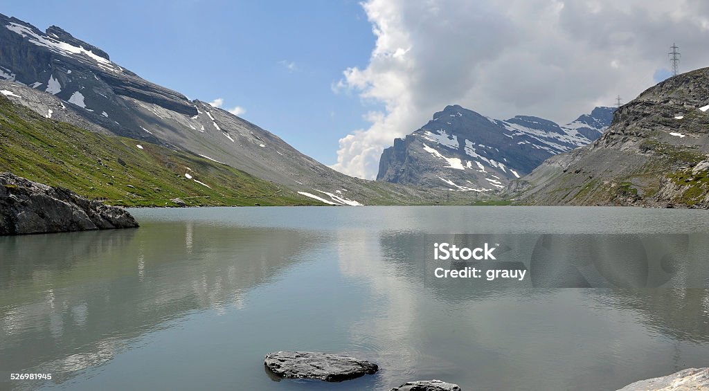The Daubensee in Canton of Valais/Switzerland The Daubensee over Leukerbad in Canton of Valais/Switzerland Cable Stock Photo