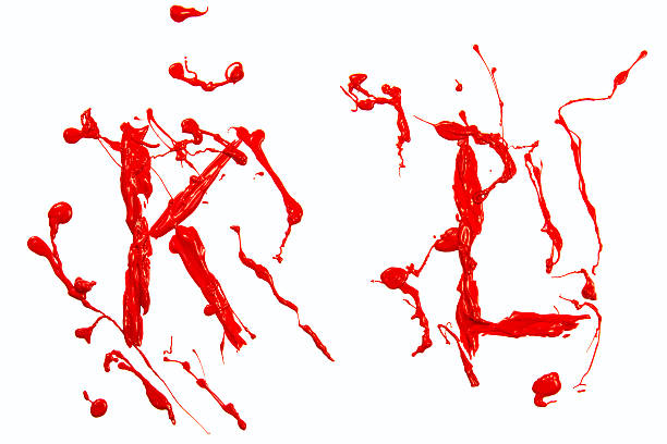 letra k y l pintado en rojo - letter k painting red paint fotografías e imágenes de stock