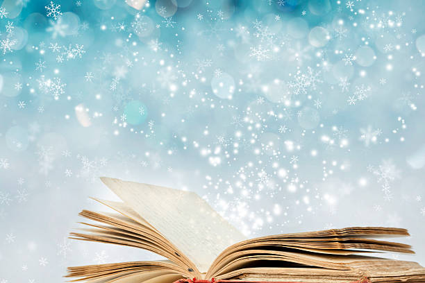 Christmas background with magic book stock photo