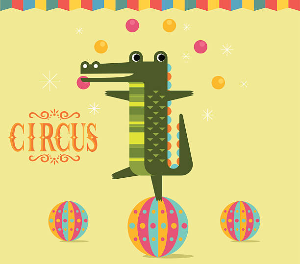 Crocodile circus show Circus show with Crocodile circus clown carnival harlequin stock illustrations