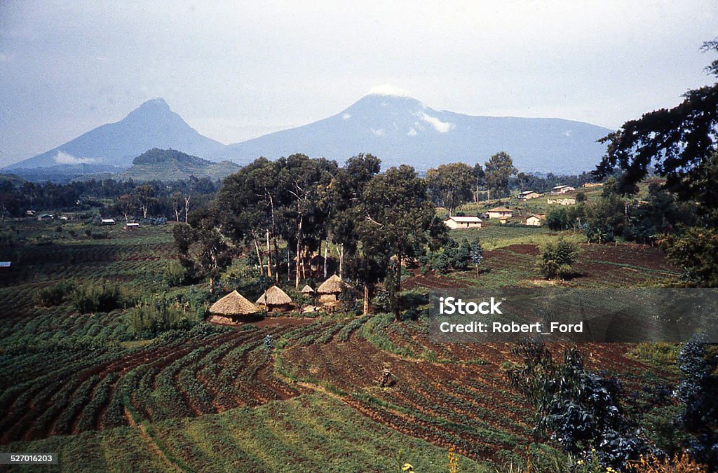 Virunga Mountains and African Agricultural Landscape mid-1980s Rwanda Africa Democratic Republic of the Congo Stock Photo