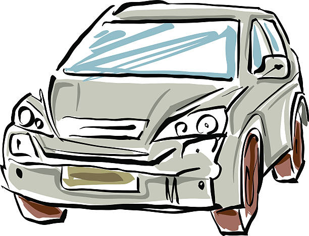채색기법 수작업 자동차모드 흰색 배경, 세단. - car sedan vector illustration and painting stock illustrations