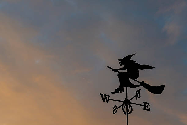 istock Witch on broomstick, weathercock 527026205