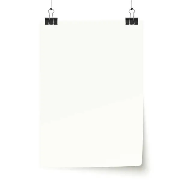 Vector illustration of white paper with binder clips