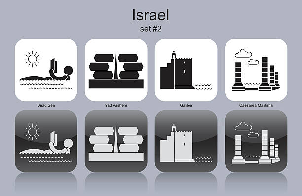 Icons of Israel Landmarks of Israel. Set of monochrome icons. Editable vector illustration. dead sea stock illustrations