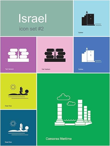 Icons of Israel Landmarks of Israel. Set of color icons in Metro style. Editable vector illustration. dead sea stock illustrations