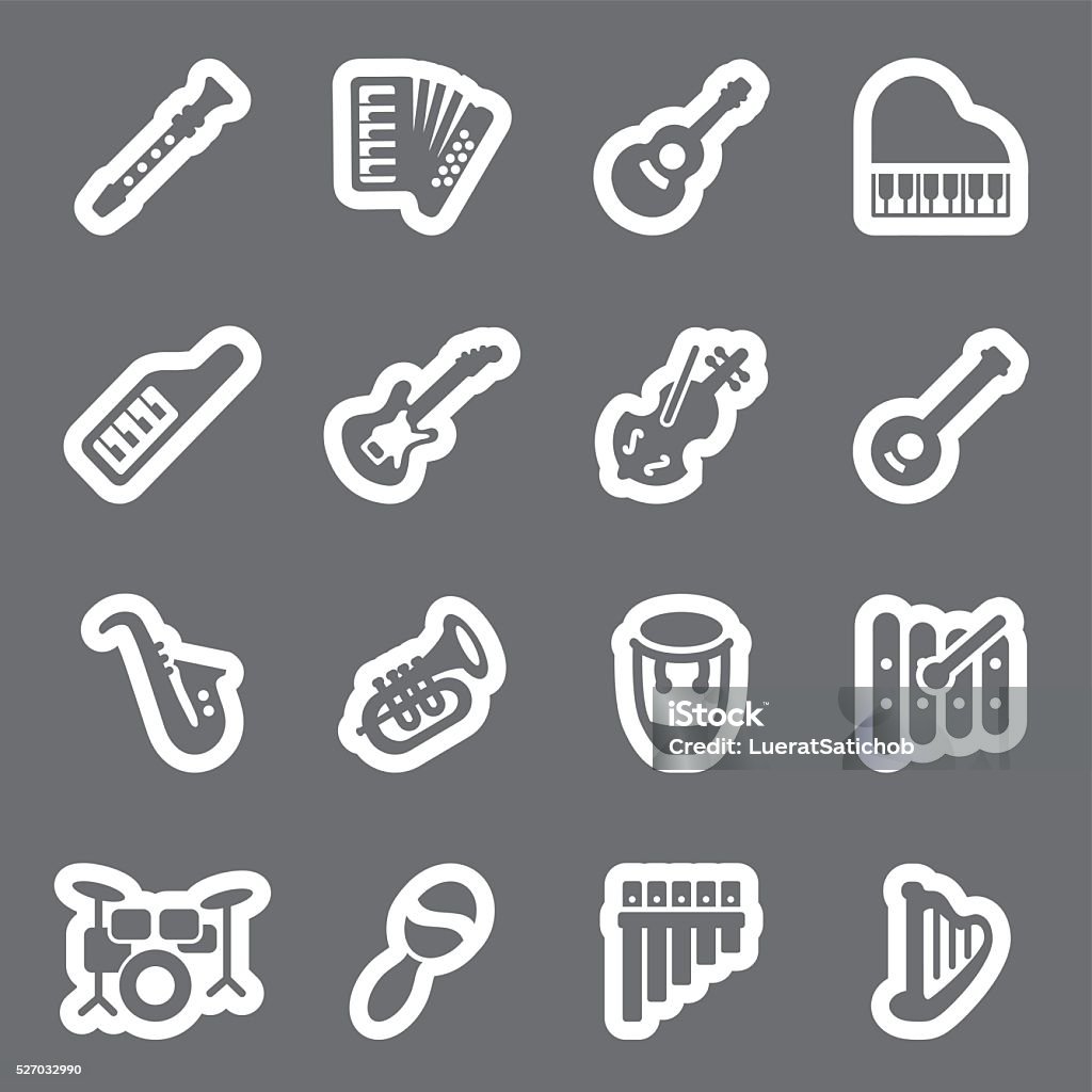 Musical Instruments grey line icons | EPS10 Musical Instruments grey line icons  Accordion - Instrument stock vector