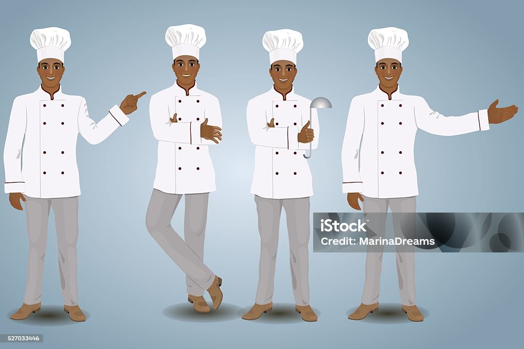 Four Cooks In Different Poses Vector Illustration Isolated Objects ...