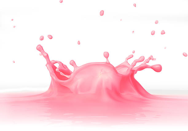 Strawberry Milkshake splash close up, viewed from a side.