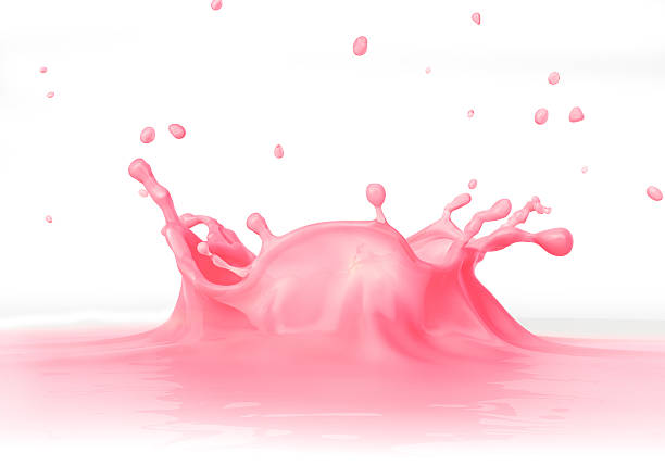 Strawberry Milkshake splash close up, viewed from a side. stock photo