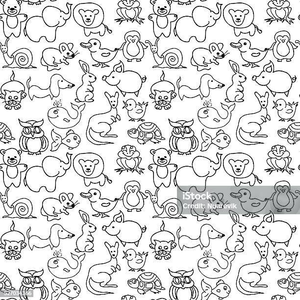 Baby Animals Icons Seamless Pattern Monochrome Stock Illustration - Download Image Now - Animal, Pattern, Black And White