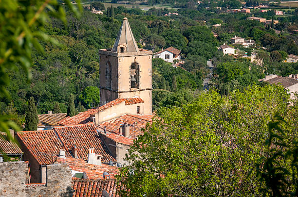 Aerial shot of an old french church in the south of France