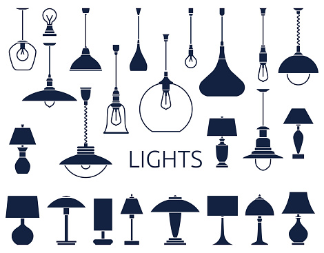 Vector icons of lamps. Flat style vector illustration.