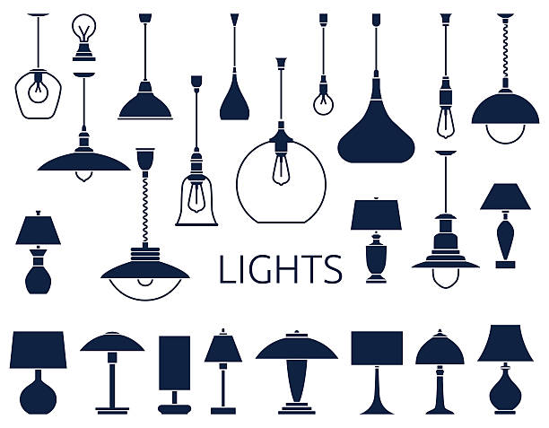 Vector icons of lamps Vector icons of lamps. Flat style vector illustration. ceiling illustrations stock illustrations
