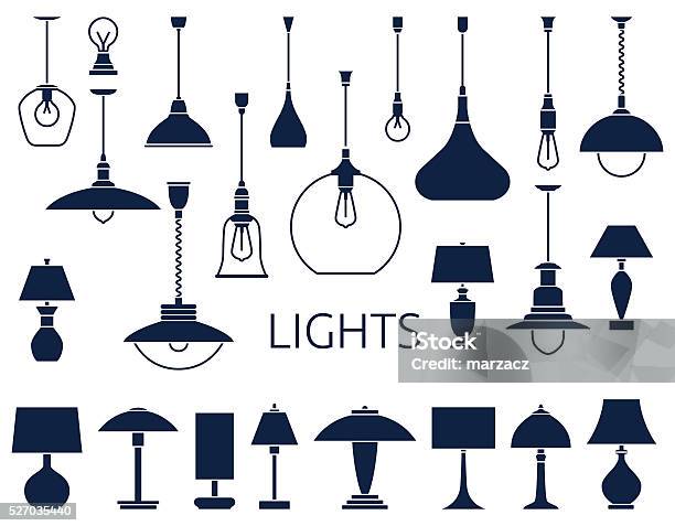 Vector Icons Of Lamps Stock Illustration - Download Image Now - Electric Lamp, Ceiling, Lighting Equipment