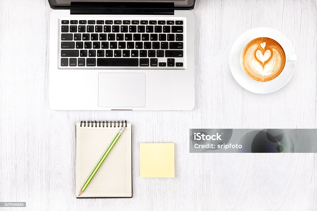 Top view laptop or notebook workspace office on white table Computer Stock Photo