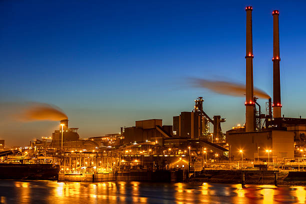 istock Illuminated Industrial Plant on the River at Night,  Amsterdam, Netherlands 527038970