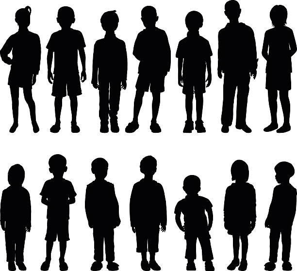 illustrations, cliparts, dessins animés et icônes de les enfants des silhouettes très détaillée - enfants