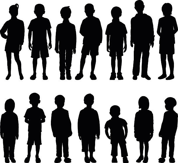 bardzo szczegółowe sylwetki dzieci - child little boys isolated standing stock illustrations