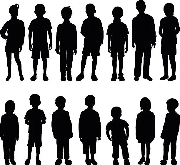 Vector illustration of Highly Detailed Children Silhouettes