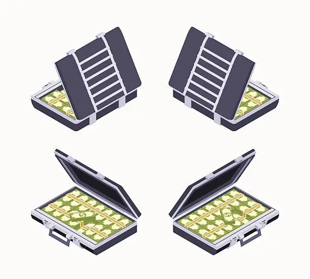 Vector illustration of Isometric open briefcase with the money