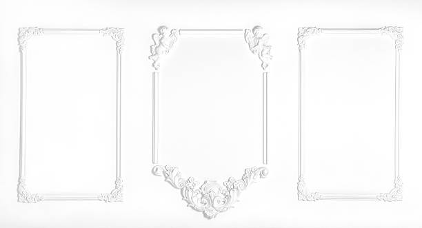 White wall decorated with stucco and molding in the style of Renaissance, Baroque.