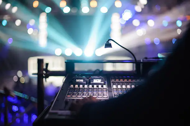 Photo of Working sound panel on background of the stage
