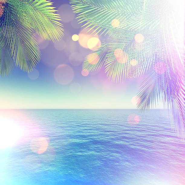 istock 3D tropical landscape with palm trees and ocean 527045726
