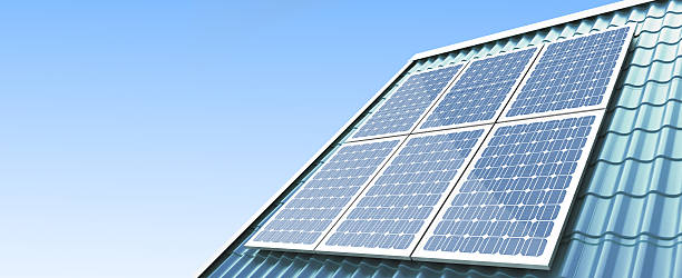 istock roof solar panels 3d Illustrations on a white background 527046116