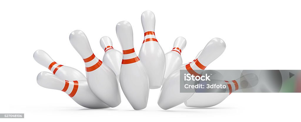 bowling strike 3D rendering, on a white background Bowling Pin Stock Photo