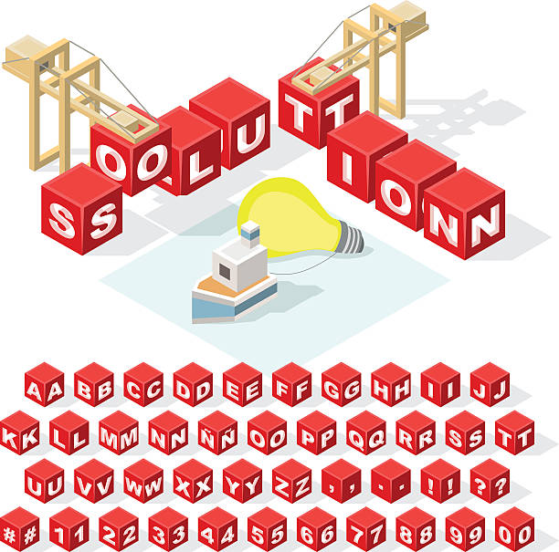 Set of Isometric Latin Alphabet Letters with Numbers. Construction Concept. Vector Illustration on White Background. stop single word stock illustrations