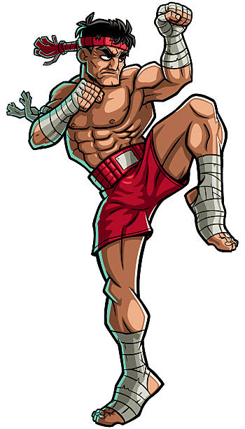 муай тай - kickboxing muay thai exercising sport stock illustrations