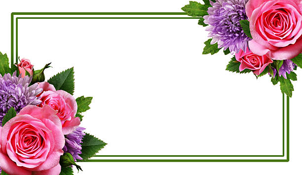 istock Aster and rose flowers arrangement with frame 527050014