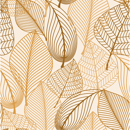 Atumnal seamless pattern with brown leaves in silhouette style for background, wallpaper and textile design