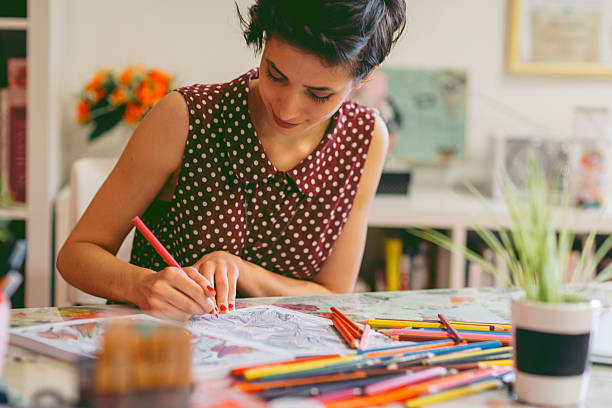 libro para colorear adultos - dibujos para colorear adultos fotografías e imágenes de stock