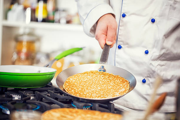 Homemade traditional dutch pannenkoeken (pancakes), easy to make in a pan. CNEUFOO595