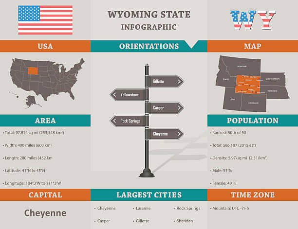 USA - Wyoming state infographic template USA - Wyoming state infographic template, area, map and population informations included casper wyoming stock illustrations