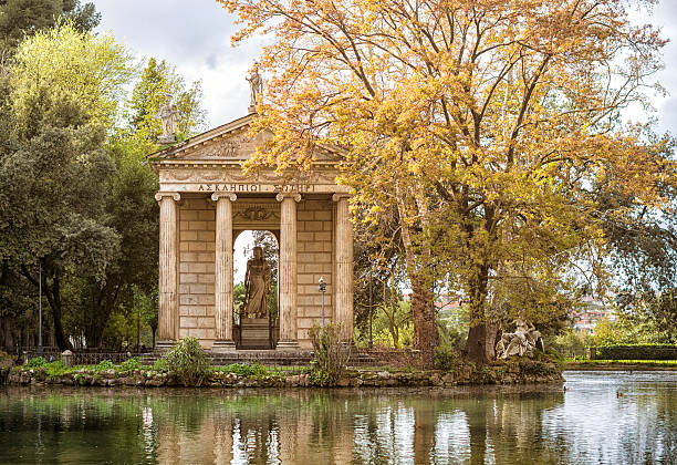 데고야도 관자놀이 및 연못 있는 보르게세 공원 공원, 로마 - villa borghese 뉴스 사진 이미지