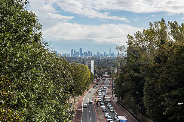 New London skyline seen from north London stock photo