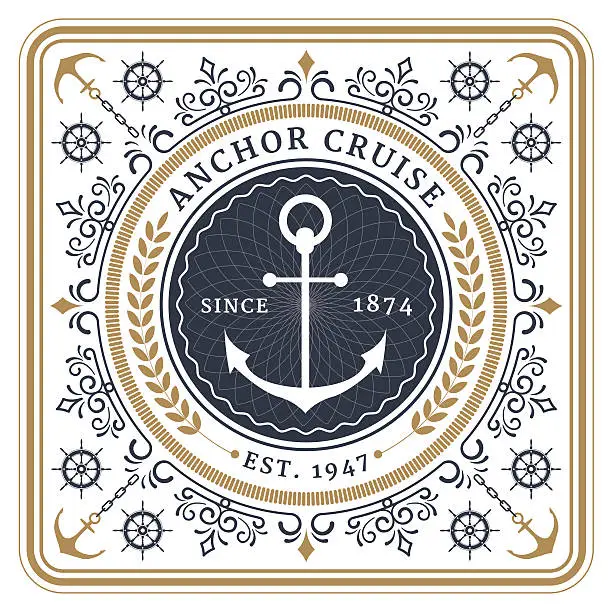 Vector illustration of Nautical anchor cruise retro card