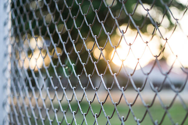 istock Fence with green and yellow bokeh. 527054951