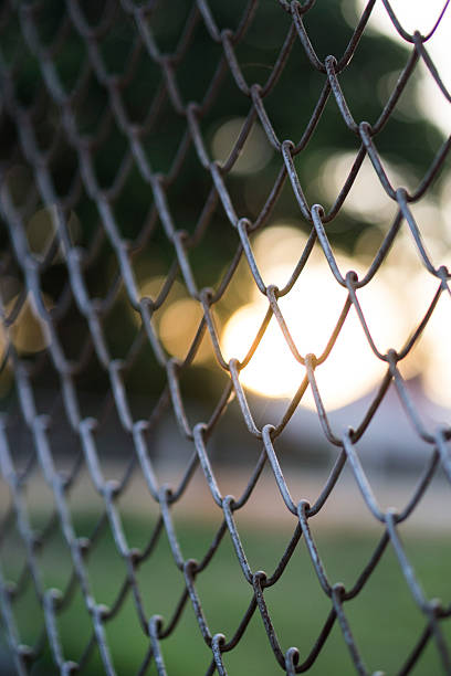 istock Fence with green and yellow bokeh. 527054961