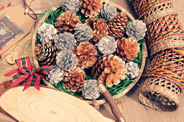 istock Christmas pine cone, Xmas card,  Noel message 527056375