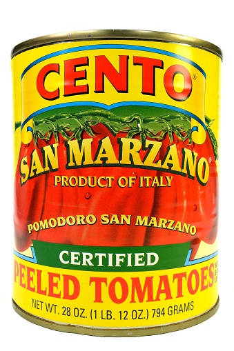 New York, NY, USA - December 2, 2014: Closeup of a can of San Marzano tomatoes