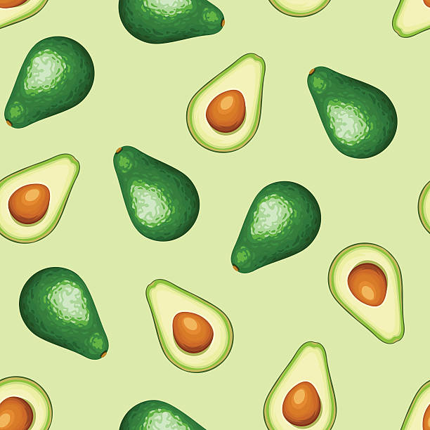 illustrazioni stock, clip art, cartoni animati e icone di tendenza di senza giunte sfondo con avocado frutta. illustrazione vettoriale. - group of objects avocado green brown