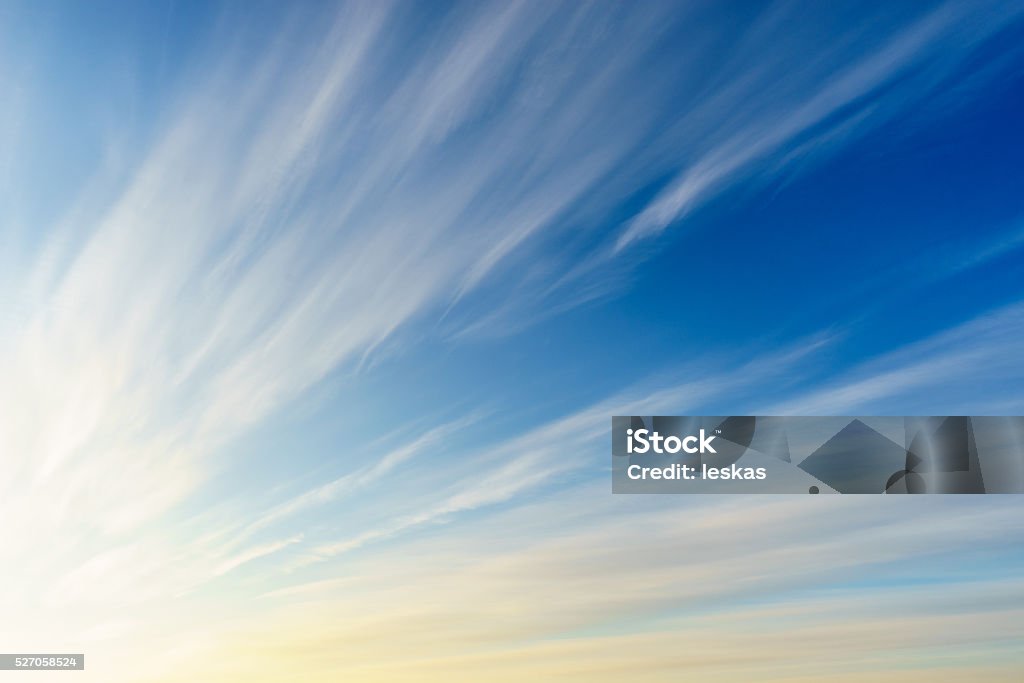 Cirrus clouds on blue sky Cirrus clouds on deep blue morning sky Wind Stock Photo