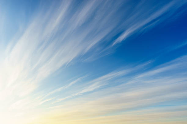 cirrus nuvens no céu azul - cirrus cloud white fluffy - fotografias e filmes do acervo